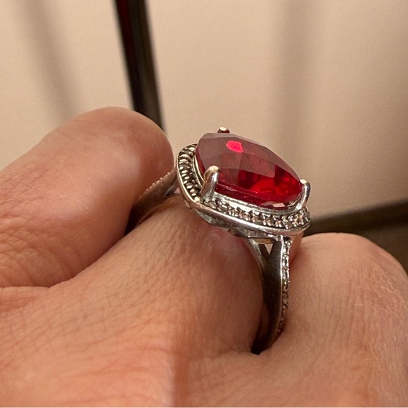 Milor P⭐️M Italy Sterling silver Red Ruby heart Shaped oversized Cocktail Ring - Picture 11 of 17
